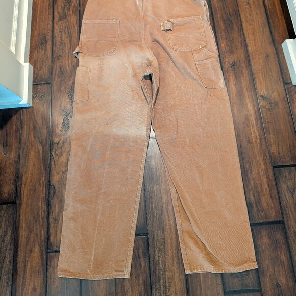 Carhartt Overall Bibs Mens 46x34 Brown Double Knee Workwear Canvas Vintage XL - Picture 10 of 12